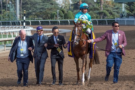 Uni with Joel Rosario wins the TVG Mile at the Breeders&#39; Cup at Santa Anita Park on November 2, 2019 in Arcadia, California