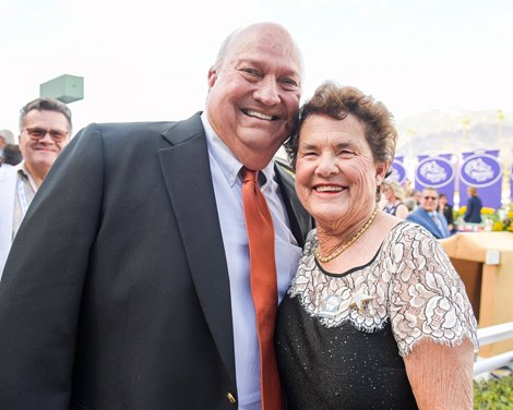 (L-R) Billy Heiligbrodt and Corinne Heiligbrodt win the Breeders&#39; Cup Sprint (G1) on Nov. 2, 2019 Santa Anita in Arcadia, Ca. 