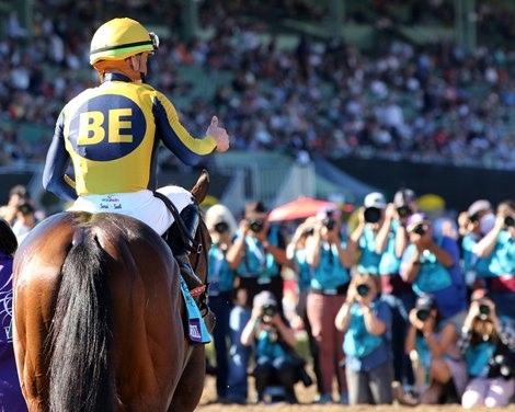 Four Wheel Drive after winning the Breeders&#39; Cup Juvenile tzTurf Sprint at Santa Anita Park on November 1, 2019