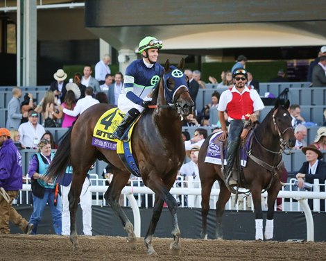 Storm the Court and Flavien Prat win the Breeders&#39; Cup TVG Juvenile  (G1) on Nov. 1, 2019 Santa Anita in Arcadia, Ca.
