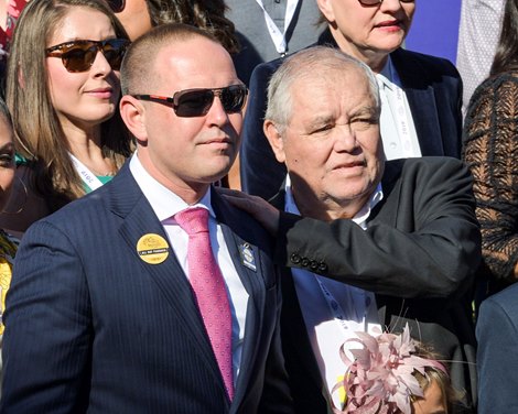 (L-R) Chad C. Brown and Humberto Ascanio win the Breeders' Cup Juvenile Turf presented by Coolmore America (G1) on Nov. 1, 2019 Santa Anita in Arcadia, Ca.