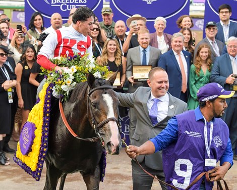 Bricks and Mortar and Irad Ortiz, Jr. win the Breeders&#39; Cup Longines Turf (G1) on Nov. 2, 2019 Santa Anita in Arcadia, Ca. 