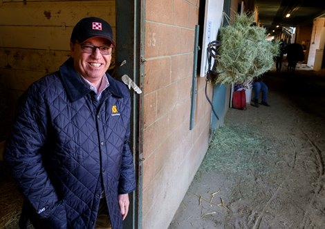 Trainer Kiaran McLaughlin hangs out near his stalls at Santa Anita Park before the he runs in the Breeders’ Cup October 31, 2019 in Arcadia, California.  