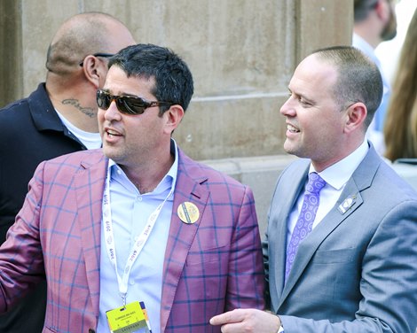 (L-R) Sol Kumin and Chad C. Brown win the Breeders' Cup TVG Mile (G1) on Nov. 2, 2019 Santa Anita in Arcadia, Ca.