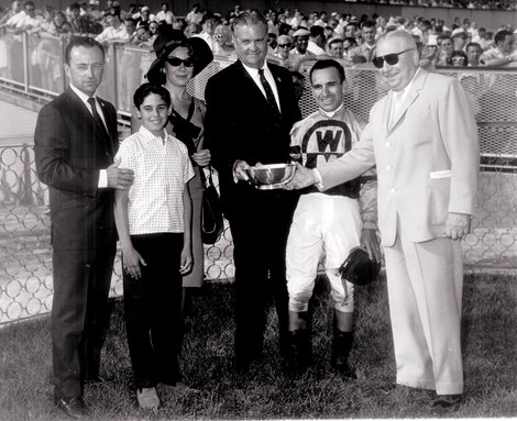 As a trainer, Dave Erb, left, celebrated a victory in the 1963 Olympia Stakes at Arlington Park with Piper's Son