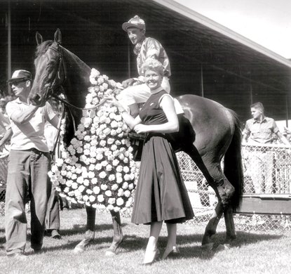 After guiding Munchausen to victory in the 1954 Primer Stakes at Arlington Park, Dave Erb was greeted by movie star and singer Doris Day
