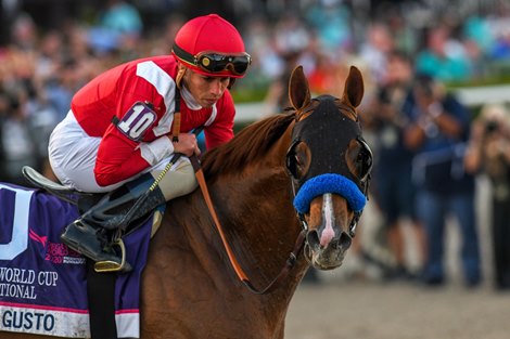 Mucho Gusto wins the G1 Pegasus World Cup.  Irad Ortiz Jockey, Trained By Bob Baffert, Gulfstream Park, Hallandale Beach, FL, 1-25-19, Photo by Mathea Kelley-racingfotos<br><br />
