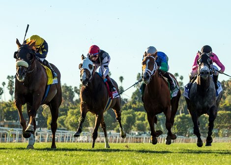 LNJ Foxwoods&#39; United and jockey Flavien Prat, left, win the Grade II $200,000 San Marcos Stakes, Saturday, February 1, 2020 at Santa Anita Park, Arcadia CA.<br><br />
&#169; BENOIT PHOTO