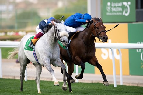 Dark Power (grey) wins the STC1351 Turf from Mubtasim - Saudi Cup Day<br><br />
Ridden by Frankie Dettori<br><br />
Owned by Aldiyat Racing<br><br />
Trained by Allan Smith