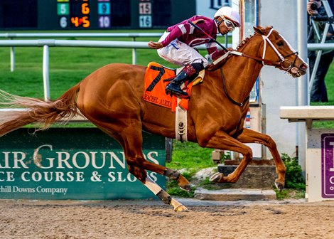 Finite and jockey Ricardo Sanrtana, Jr. pull away to win the 40th running of the  Rachel Alexandra Stakes February 15, 2020 at Fair Grounds.  Hodges Photography / Lou Hodges, Jr.