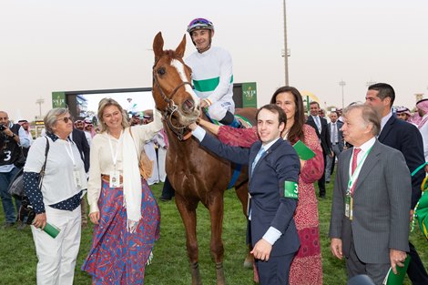 Call The Wind wins the Longines Turf - Saudi Cup Day<br><br />
Criquette Head-Marek (l)<br><br />
Freddie &amp; Sarah Head (r)