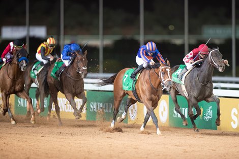 Maximum Security wins the 2020 Saudi Cup from Midnight Bisou (rail)