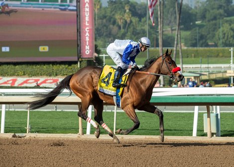 Venetian Harbor and jockey Flavien Prat win the Grade II, $200,000 Las Virgenes Stakes, Saturday, February 8, 2020 at Santa Anita Park, Arcadia CA.<br><br />
&#169; BENOIT PHOTO