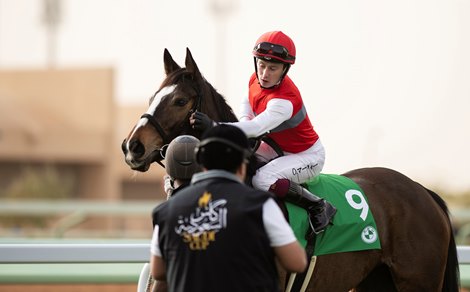 Deirdre (Oisin Murphy) at the start of the 2100m turf race<br><br />
King Abdulaziz racetrack, Riyadh 29.2.20 Pic: Edward Whitaker