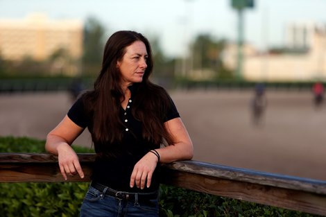 HALLANDALE, FL - JANUARY 24; Horse trainer Georgina Baxter at Gulfstream Racetrack on January 24, 2020 in Hallandale, Florida