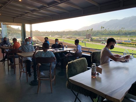 Jockeys at the 100-to-1 Club at Santa Anita