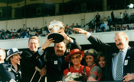 Jack Jr. Preston &amp; Art Preston after Victory Gallop won the 1998 Belmont Stakes at Belmont Park