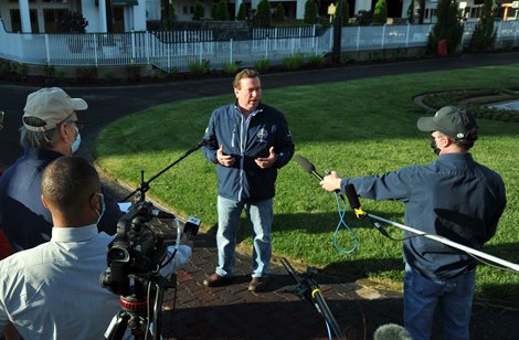 May 2, 2020 Derby Day... Churchill Downs President Kevin Flanery talks to the media Saturday morning, in the Churchill Downs paddock