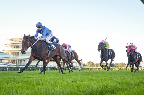 Oceanex (NZ) ridden by Mark Zahra wins the The Andrew Ramsden at Flemington Racecourse on May 16, 2020 in Flemington, Australia. (Reg Ryan/Racing Photos) 