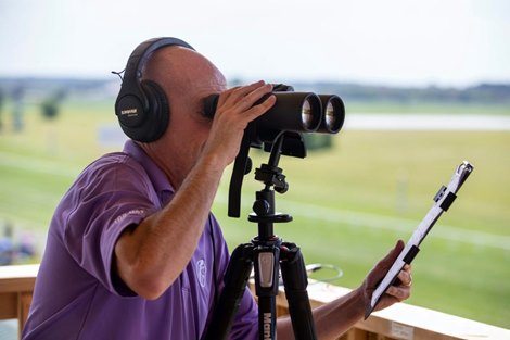 Michael Wrona calling the races at Kentucky Downs in 2019