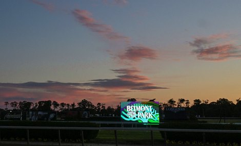 The sun rises on Belmont Park June 14, 2020 in Elmont, N.Y. Photo by Skip Dickstein