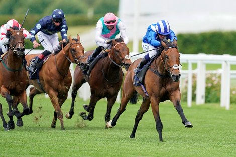ASCOT, ENGLAND - JUNE 16: Jim Crowley riding Battaash (blue) win The King&#39;s Stand Stakes at Ascot Racecourse on Day 1 of the Royal Meeting on June 16, 2020 in Ascot, England. The Queen will miss out on attending Royal Ascot in person for the first time in her 68 year reign. Her Majesty is reported to be planning to watch the racing from home at Windsor Castle, but she will not be able to attend, as the meet goes on behind closed doors due to the Covid-19 pandemic. (Photo by Alan Crowhurst/Getty Images)