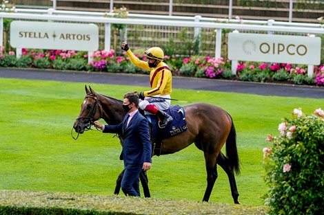 ASCOT, ENGLAND - JUNE 20: Frankie Dettori riding Campanelle win The Queen Mary Stakes on Day Five of Royal Ascot at Ascot Racecourse on June 20, 2020 in Ascot, England