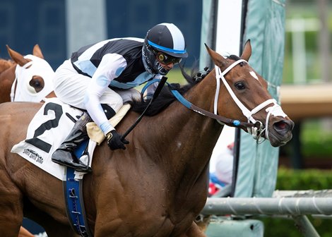 She&#39;s So Special and Flavien Prat win the $75,000 Desert Code Stakes Saturday,  June 6, 2020, Santa Anita Park,<br><br />
Arcadia, CA. 