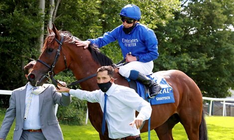 Ghaiyyath and William Buick after winning The Coral-Eclipse <br><br />
Sandown 5.7.2020<br><br />
Pic Dan Abraham-focusonracing.com