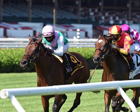 Viadera wins the 2020 De La Rose Stakes at Saratoga                               