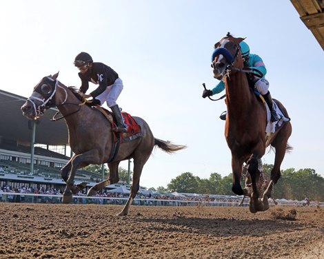 Authentic with Mike Smith win the 53rd Running of the Haskell Stakes (GI) over NY Traffic with Paco Lopez at Monmouth Park on July 18, 2020. Photo By: Chad B. Harmon