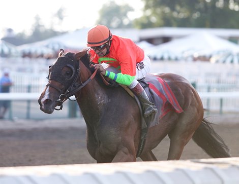 Horologist #11 with Joe Bravo riding won the $250,000 Grade III Molly Pitcher Stakes at Monmouth Park in Oceanport, NJ on Saturday July 18, 2020.  Photo By Bill Denver/EQUI-PHOTO