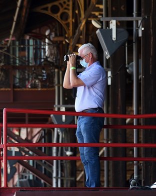 Todd Pletcher watching a race at Saratoga on July 24, 2020