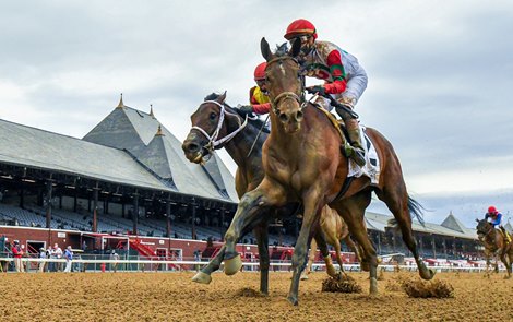 Country Grammer with jockey Irad Ortiz Jr.&lt; right out duels Caracaro to the win in the 66th running of The Peter Pan at the Saratoga Race Course  on opening day July 16, 2020 in Saratoga Springs, N.Y.  