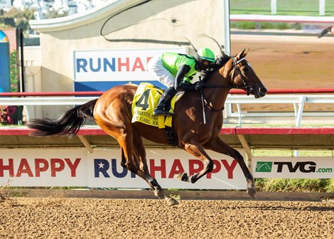 Erich G. Brehm&#39;s My Girl Red and jockey Flavien Prat win the G2, $150,000 Sorrento Stakes, Friday, August 7, 2020 at Del Mar Thoroughbred Club, Del Mar CA.