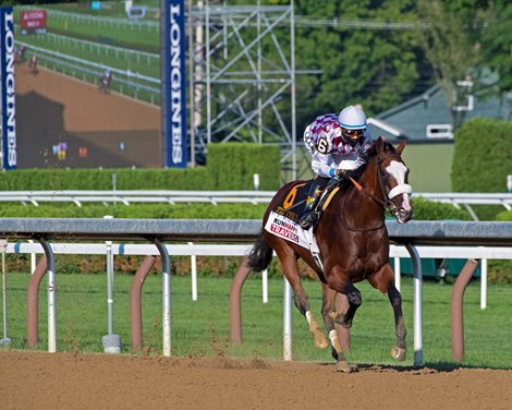 Tiz the Law with jockey Manny Franco leads the field to the finish line and wins convincingly the 151st running of The Travers presented by Runhappy at the Saratoga Race Course Saturday Aug.8, 2020 in Saratoga Springs, N.Y.  