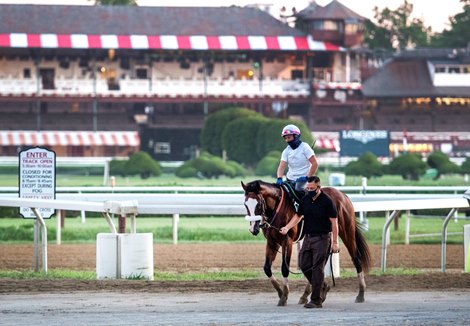Tiz the Law with regular exerciser rider Heather Smullen aboard went out for his final tuneup Saturday Aug. 1, 2020 for the Travers Stakes at the Saratoga Race Course in Saratoga Springs, N.Y. 