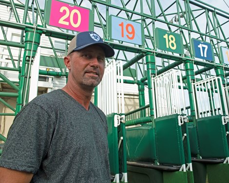 Scott Jordan and new 20-stall starting gate<br>
Kentucky Derby and Oaks training at Churchill Downs near Louisville, Ky., on Aug. 28, 2020 Churchill Downs in Louisville, KY.