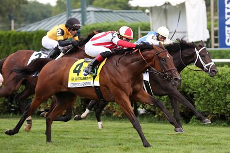 Domestic Spending wins the 2020 Saratoga Derby Invitational