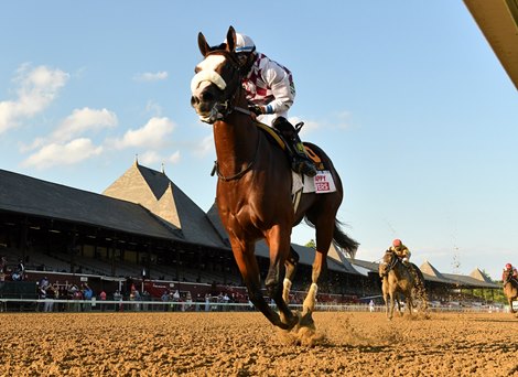 Tiz the Law with jockey Manny Franco leads the field to the finish line and wins convincingly the 151st running of The Travers presented by Runhappy at the Saratoga Race Course Saturday Aug.8, 2020 in Saratoga Springs, N.Y.