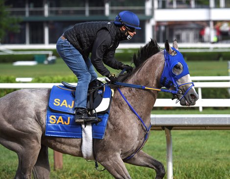 KY Derby hopeful NY Traffic has his last speed work with jockey David Cohen before leaving town for Kentucky Friday Aug.28, 2020 at the Saratoga Race Course in Saratoga Springs, N.Y. 