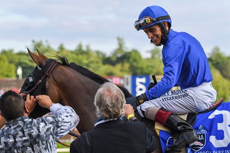 Antoninette with jockey John Velazquez in the irons held on to rally and win the 2nd running of The Saratoga Oaks Invitational Aug.16, 2020 at the Saratoga Race Course in Saratoga Springs, N.Y.  Photo by Skip Dickstein