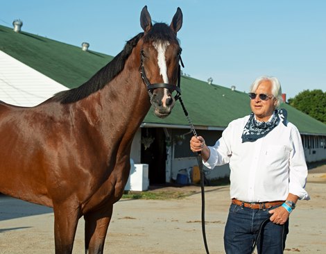 Bob Baffert with Authentic.<br><br />
The morning after Authentic wins the Kentucky Derby (G1) at Churchill Downs, Louisville, KY on September 5, 2020.
