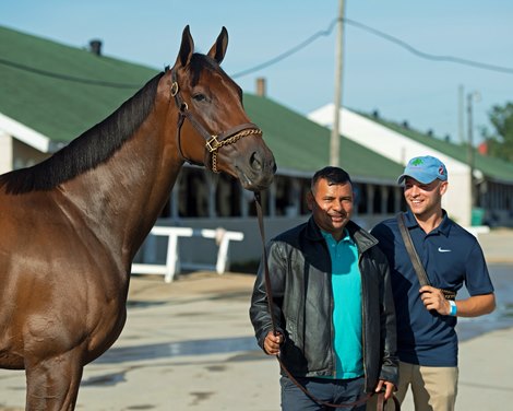 (L-R): Shedaresthedevil with Jorge Abrego and Bryson Cox The morning after Authentic wins the Kentucky Derby (G1) at Churchill Downs, Louisville, KY on September 5, 2020.