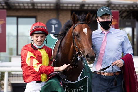 Thunder Moon and Declan McDonogh winners of the Goffs Vincent O’Brien National Stakes (Group 1)<br>
 Irish Champions Weekend<br>
The Curragh Racecourse.<br>
Photo: Patrick McCann/Racing Post 13.09.2020<br>
