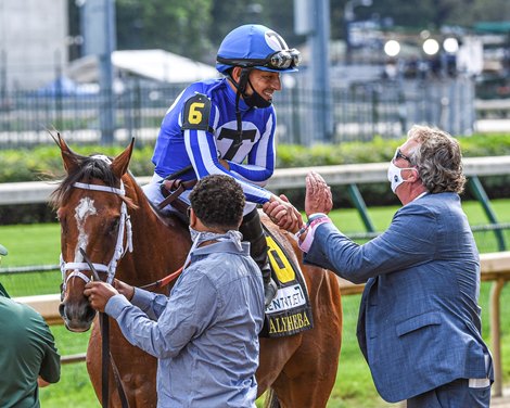 By My Standards with jockey Gabriel Saez aboard wins the 17th running of The Alysheba(GradeII) held at Churchill Downs Race Course Friday Sept 4, 2020 in Louisville, KY.  Photo by Skip Dickstein<br><br />
