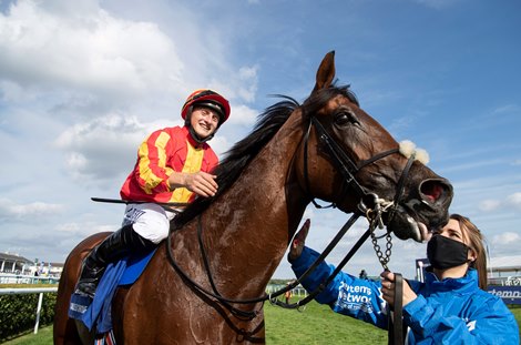 Galileo Chrome (Tom Marquand) after the Pertemps St Leger Stakes<br><br />
Doncaster 12.8.20