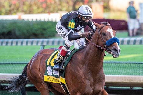 Authentic with jockey John Velazquez wins the 146th running of the Kentucky Derby at Churchill Downs Race Course Saturday Sept 5, 2020 in Louisville, KY. <br><br />
