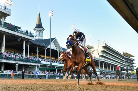 Authentic with jockey John Velazquez wins the 146th running of the Kentucky Derby at Churchill Downs Race Course Saturday Sept 5, 2020 in Louisville, KY.  Photo by Skip Dickstein/
