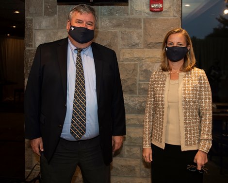 (L-R): Geoffrey Russell and Shannon Arvin during Media Presser <br><br />
at Keeneland September sale yearlings in Lexington, KY on September 16, 2020.